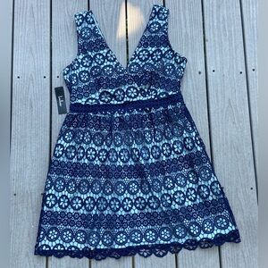 Lulus Forever My Love Navy Blue Crochet Lace Skater Dress Womens Size XL